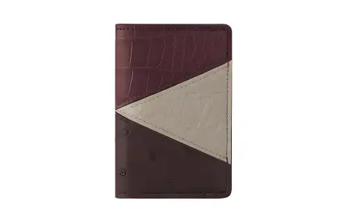 LOUIS VUITTON Crocodile Leather With Canvas And Ostrich Leather Wallet Men's Burgundy & Beige & Brown