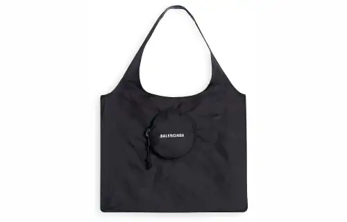 Balenciaga Lightweight Recycled Nylon Foldable Storage Tote Bag, Shopping Bag, Handbag Women's Black