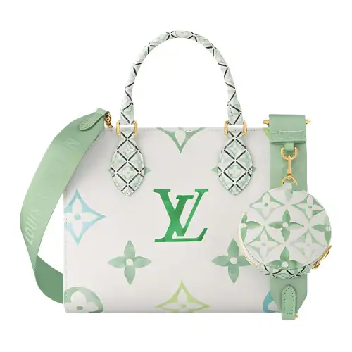 LOUIS VUITTON ONTHEGO Canvas Tote Bag, Shopping Bag, Handbag Small Women's Green & White