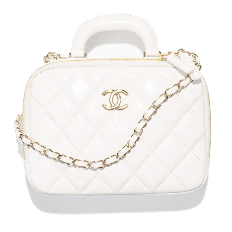 CHANEL Polished Lambskin Portable One Shoulder Crossbody Makeup Bag Women's White