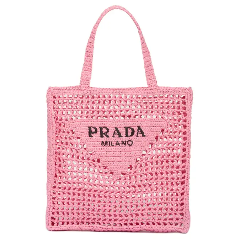 PRADA Raffia Fiber Tote Bag, Shopping Bag, Shoulder Bag, Handbag Women's Petal Pink