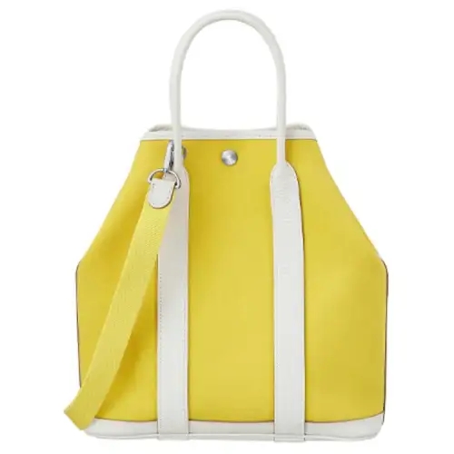 HERMES Garden Party Canvas With Leather Handbag 28 Women's Lemon/White