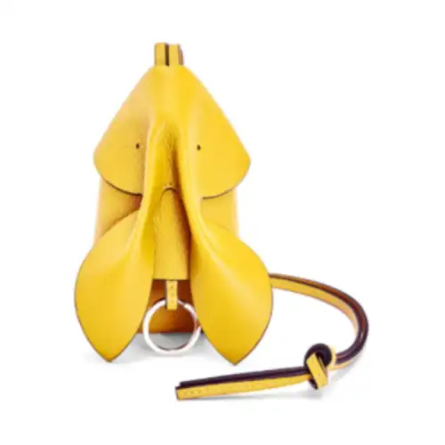 LOEWE Necklace Pouch Cow Leather Wallet Women's Yellow