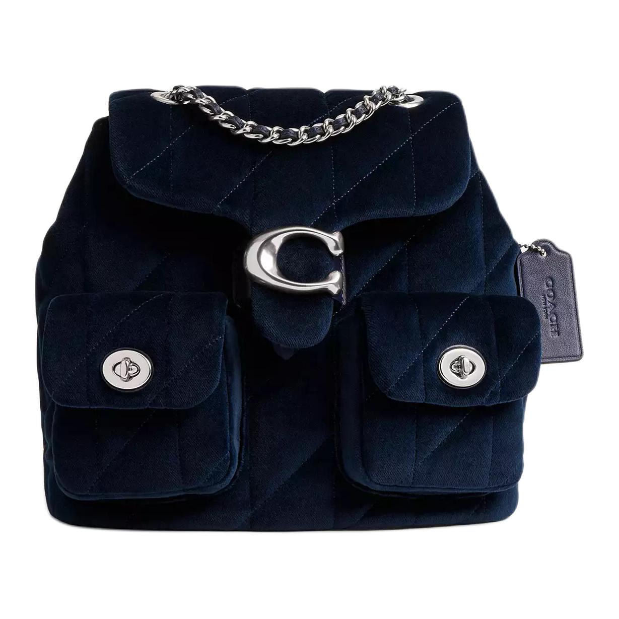 COACH Coach Tabby 23 Silver Logo Turn-Lock Velvet Backpack Medium Women's Blue