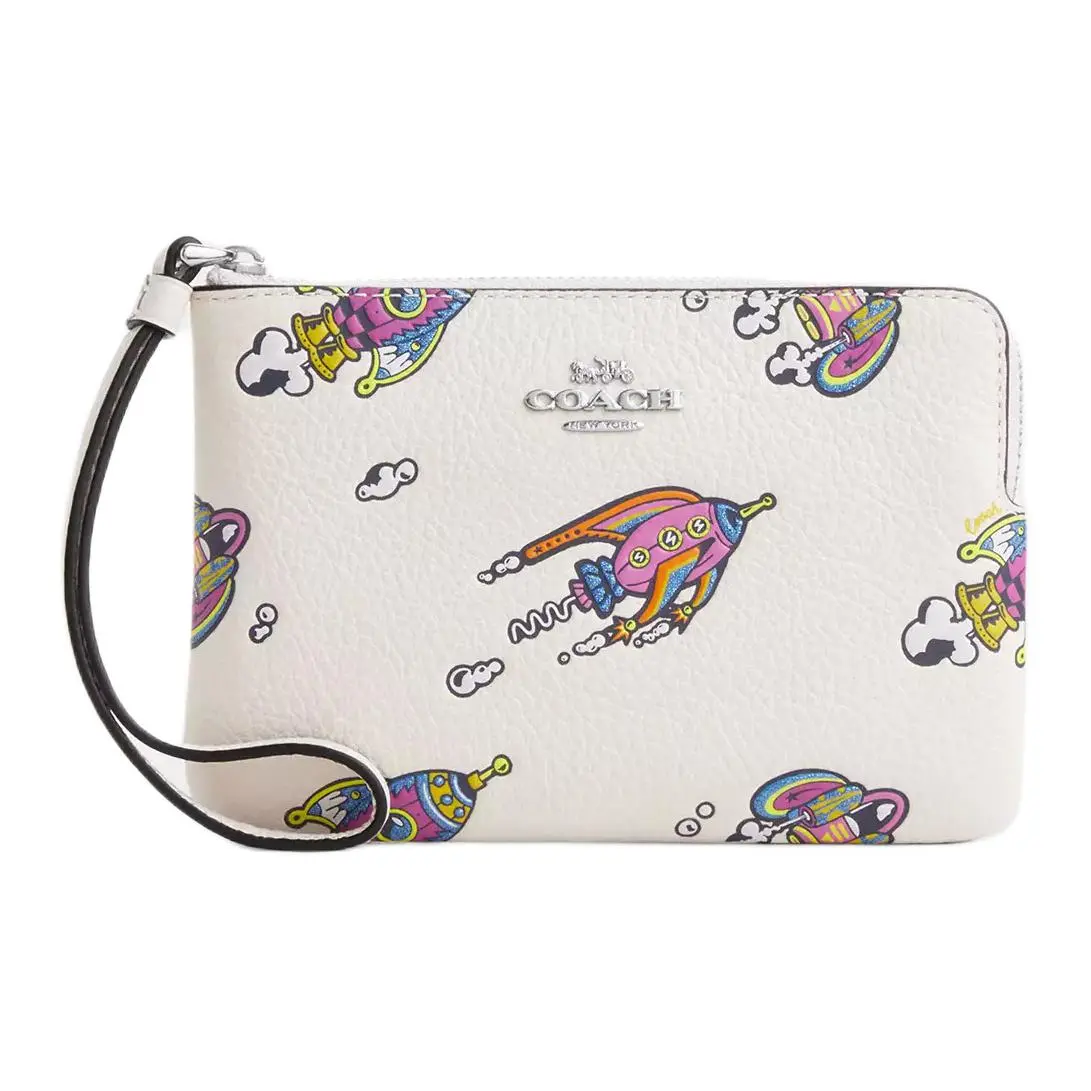 COACH Litchi Grain Leather Clutch Small Women's Chalk