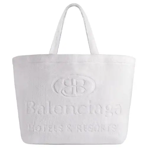 Balenciaga Cotton With Calfskin Tote Bag, Shopping Bag, Handbag Large Women's White