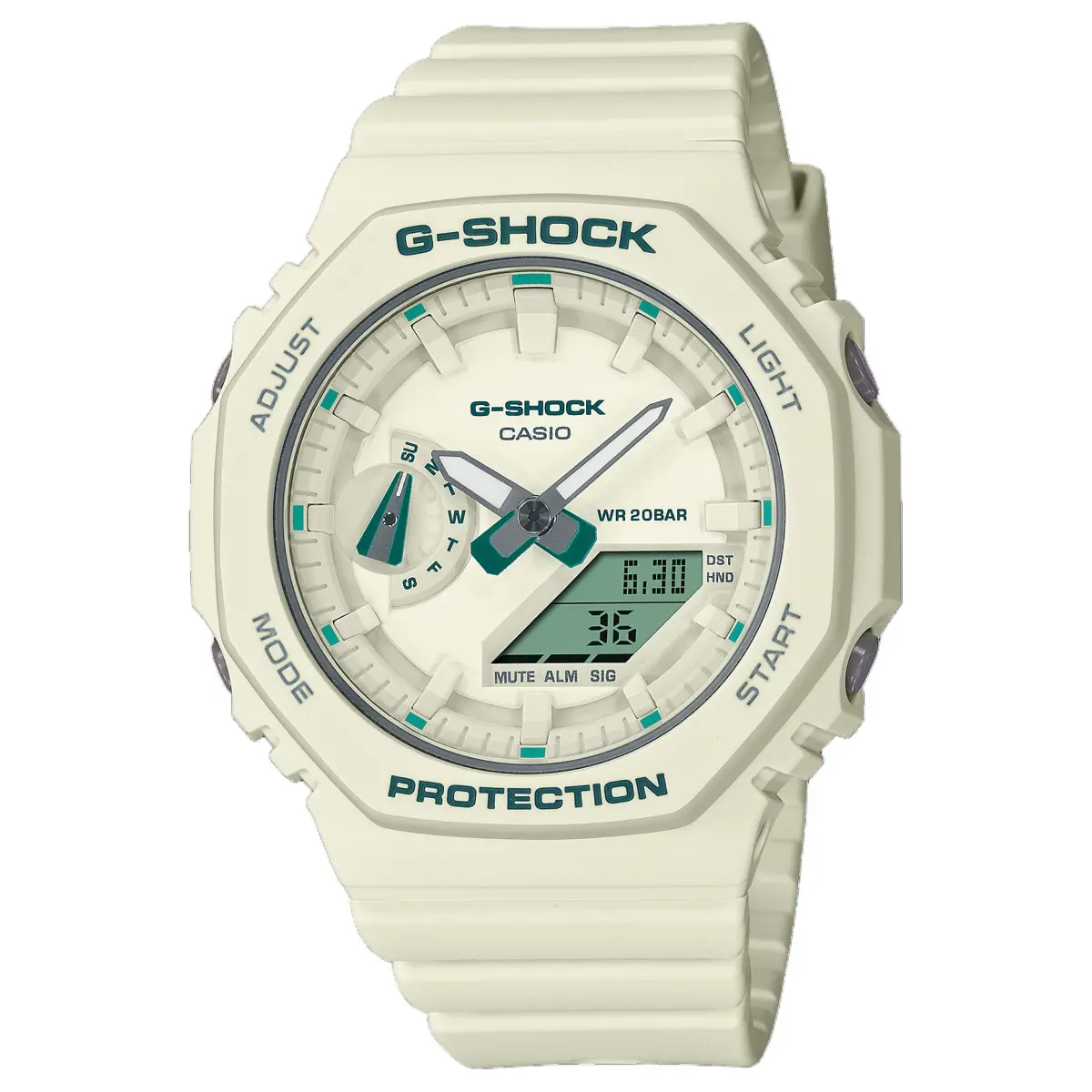 CASIO Analog Digital Display Farmhouse Mint Green Octagonal Oak Quartz Movement Resin Strap Watch