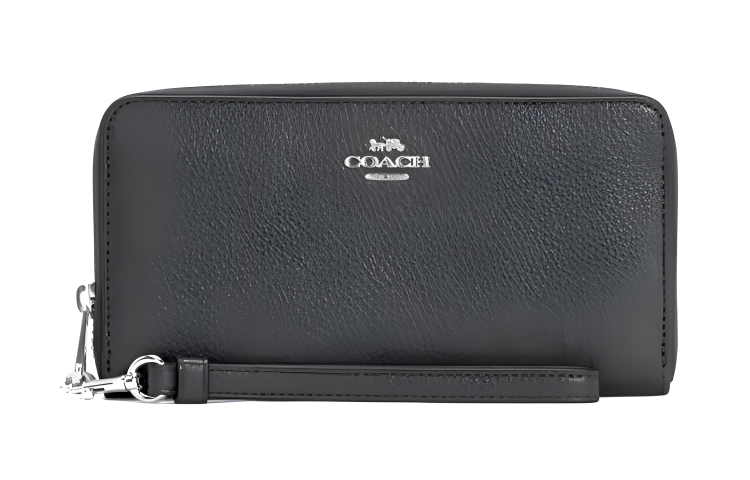 COACH Zip Around Leather Wallet Women's Pure Black
