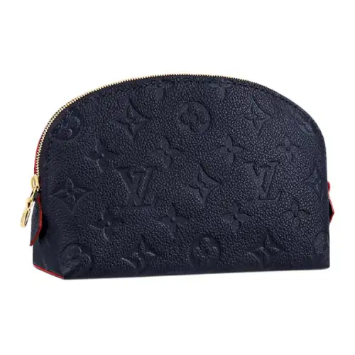 LOUIS VUITTON Soft Grain Cow Leather Clutch Makeup Bag Women's Dark Blue