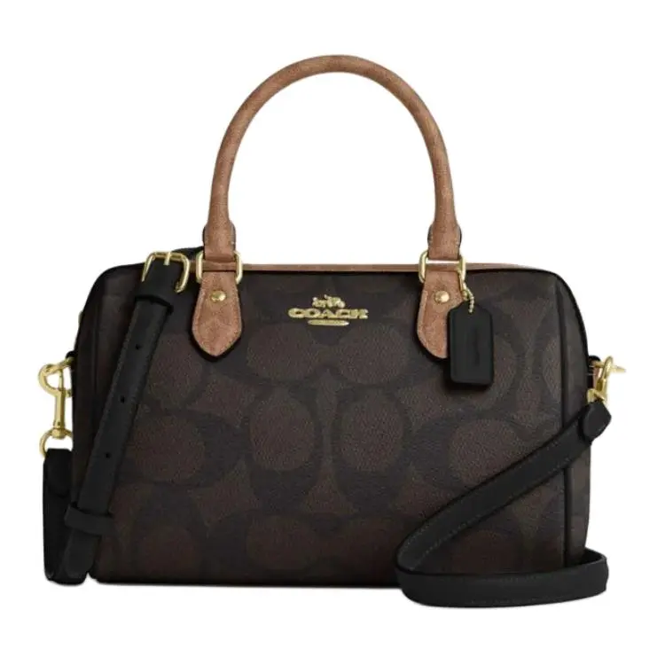 COACH Rowan Coated Canvas Shoulder Bag, Crossbody Bag, Handbag Medium Women's Brown