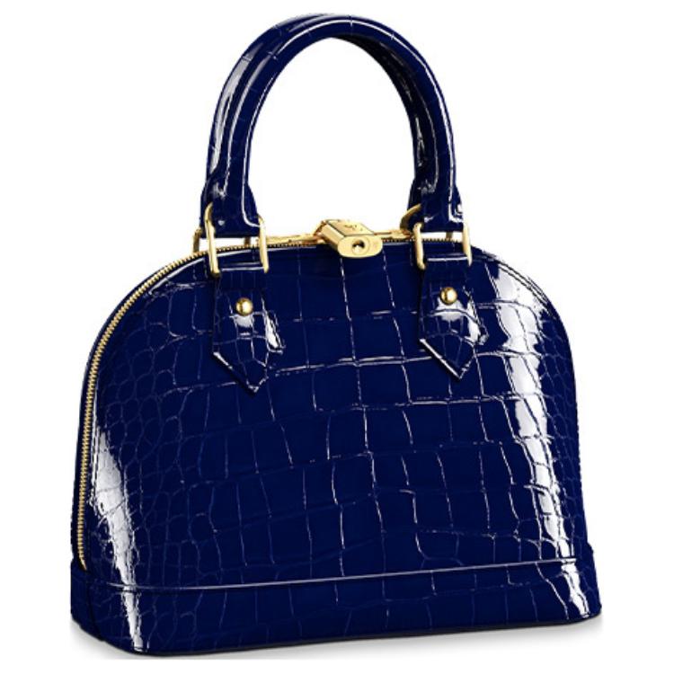 LOUIS VUITTON Alma Shiny Alligator Leather Dome Bag, Handbag, Shoulder Bag, Crossbody Bag Women's Sapphire Blue