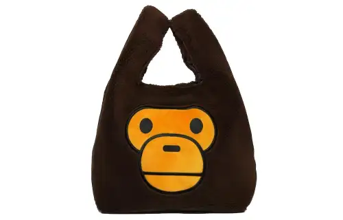 A BATHING APE Bape Faux Fur Tote Bag, Shopping Bag, Handbag Regular Unisex Black