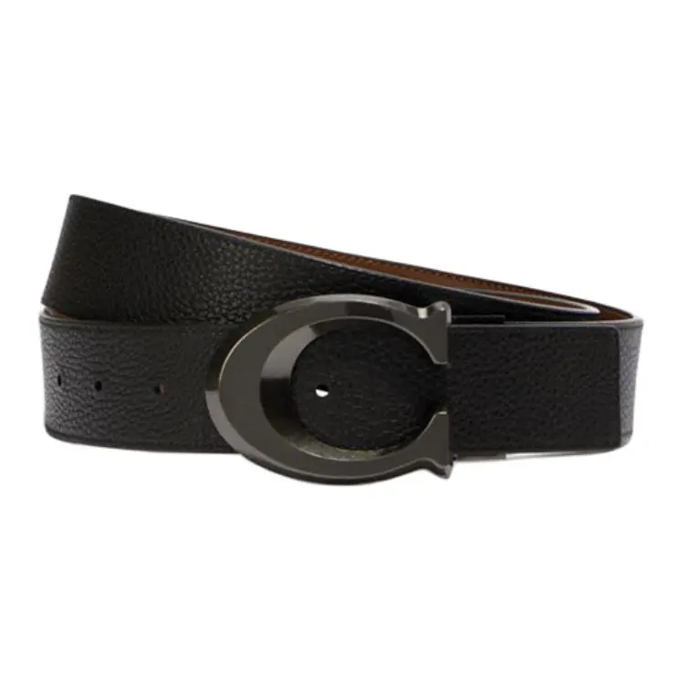 COACH Cow Leather Belts Men's Dark Brown Width 3.8CM
