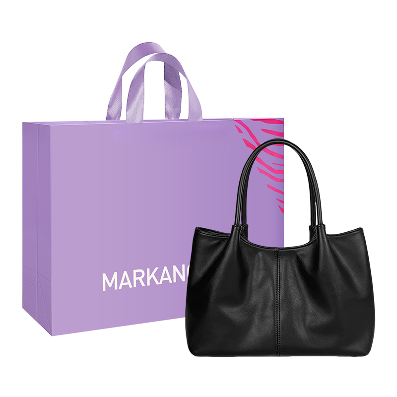 MARKANGARO Pu Tote Bag, Shoulder Bag Medium Women's Black/Ecru