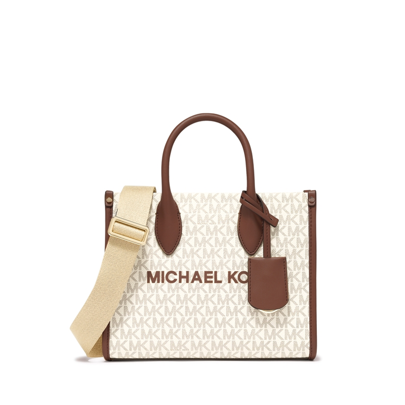MICHAEL KORS Mirella Split Cow Leather With Artificial Leather Handbag Small Women's Vanilla White & Brown
