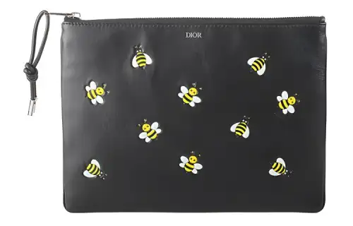 DIOR ×KAWS Collaboration Leather Clutch Large Men's Black