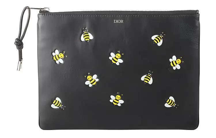 DIOR ×KAWS Collaboration Leather Clutch Large Men's Black