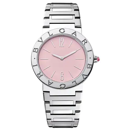 BVLGARI∙BVLGARI Collection Wrist Watches Quartz Movement Stainless Steel Watchband 33mm Pink Watch Dial