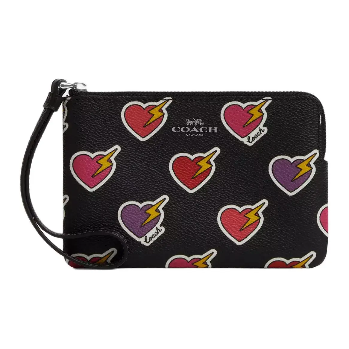 COACH Corner Zip Coated Canvas Wrist Bag Clutch Small Women's Black