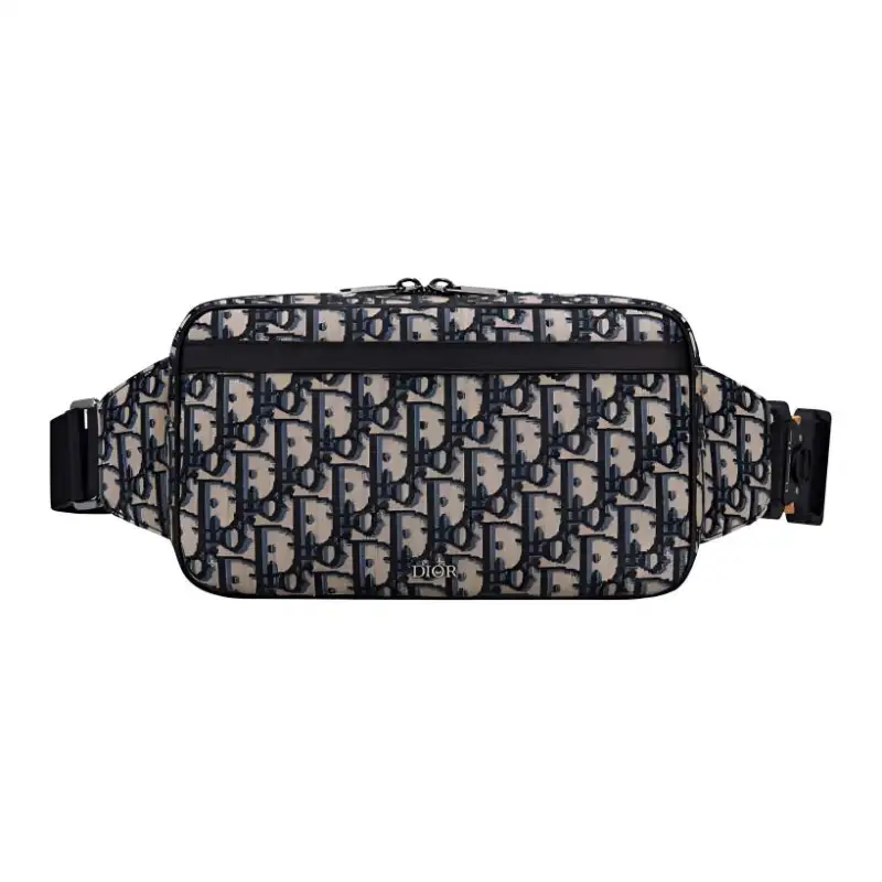 DIOR Cow Leather Fanny Pack Men's Blue/Black