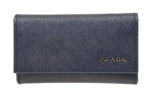 PRADA Saffiano Calfskin Key Pouch Wallet Unisex Dark Blue