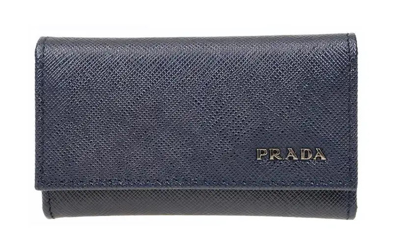 PRADA Saffiano Calfskin Key Pouch Wallet Unisex Dark Blue