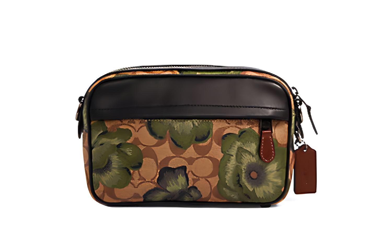 COACH Graham Coated Canvas With Calfskin Camera Bag, Crossbody Bag, Shoulder Bag Regular Men's Khaki/Black Multicolor