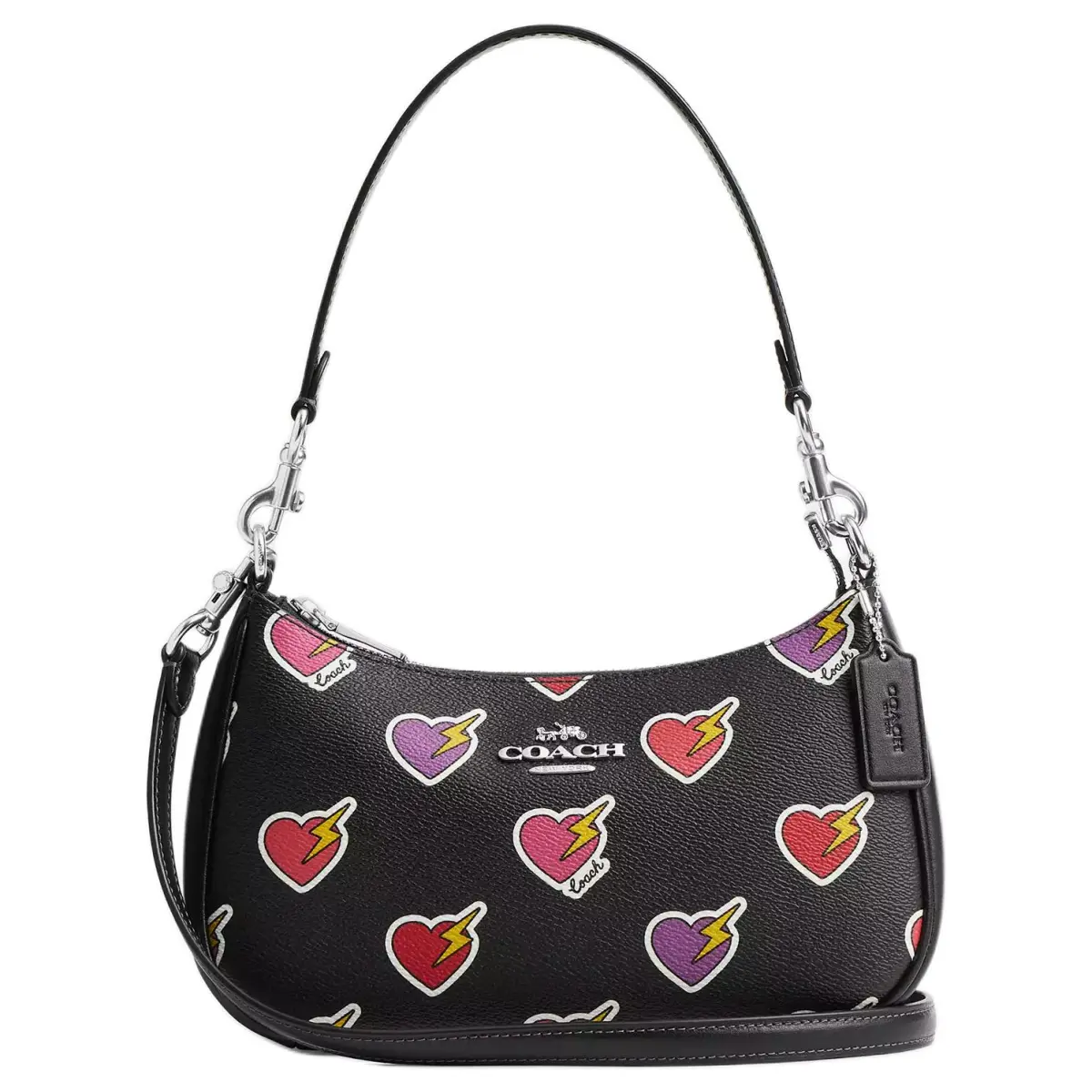 COACH Teri Coated Canvas Shoulder Bag, Portable Crossbody Bag Medium Women's Black