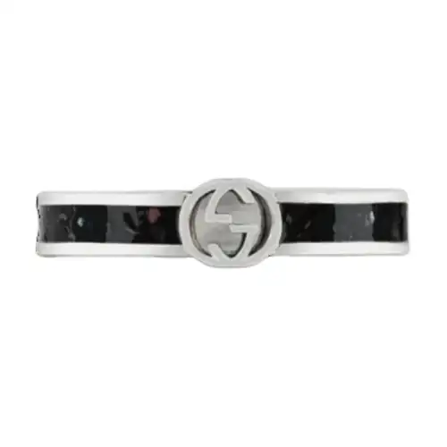 GUCCI Interlocking 925 Sterling Silver Rings Unisex Black