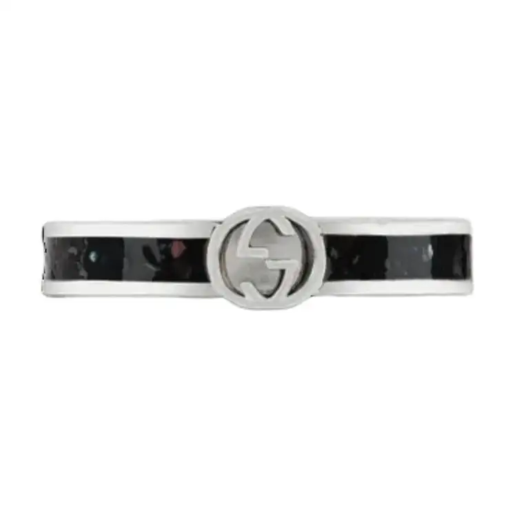 GUCCI Interlocking 925 Sterling Silver Rings Unisex Black