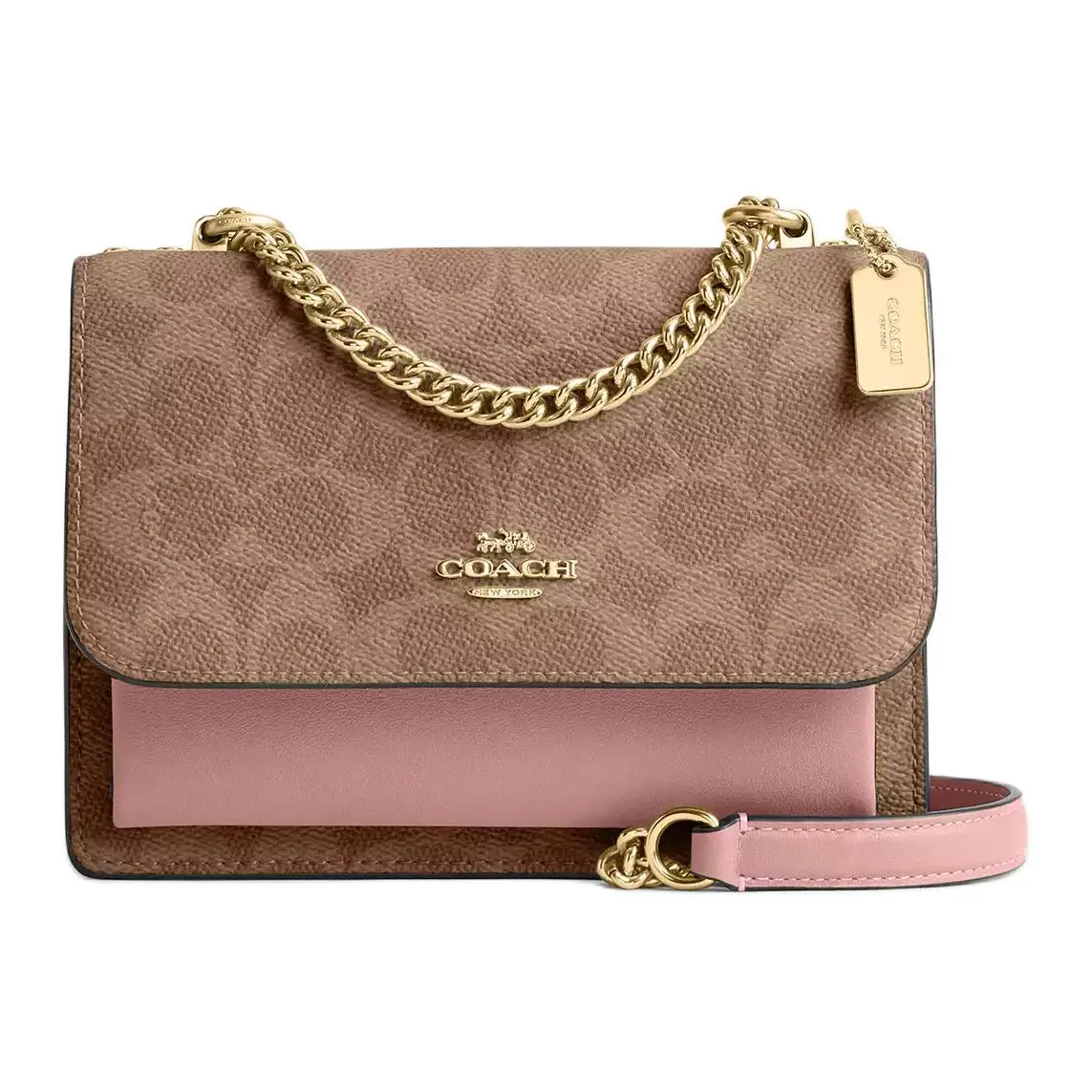COACH Klare Coated Canvas Shoulder Bag, Crossbody Bag Small Women's Tan & Pink & Red