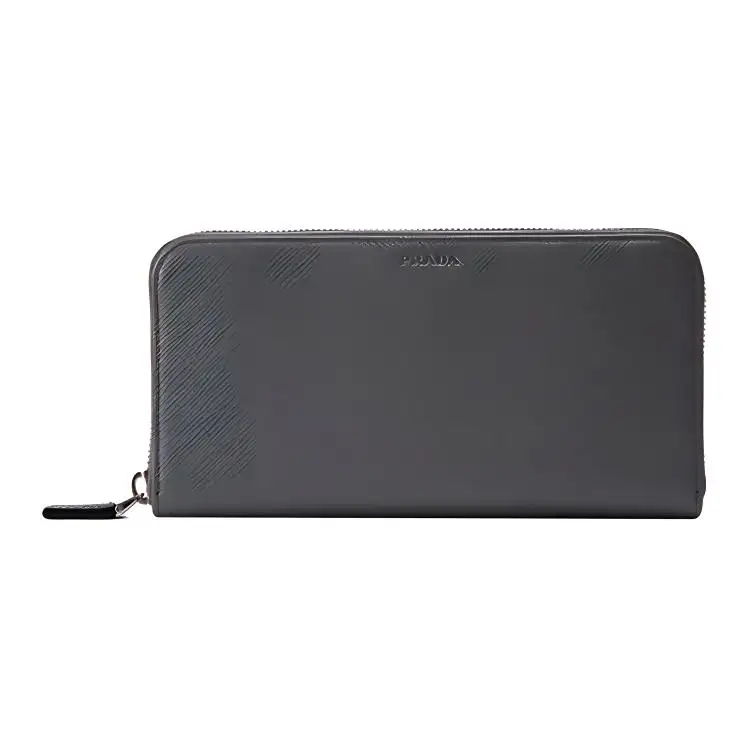 PRADA Saffiano Cow Leather Clutch Men's Silver Gray