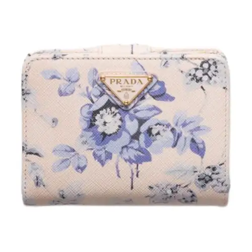 PRADA Saffiano Leather Wallet Women's Light Blue