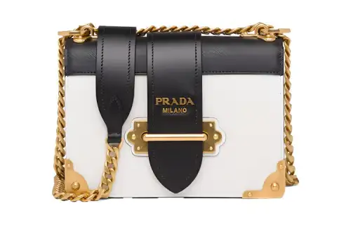PRADA Gold tone Lock Calfskin Crossbody Bag Women's White/Black