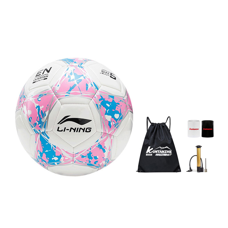Li Ning Size 5 Soccer Ball TPU Machine Stitched Soccer Ball Unisex White Pink Blue