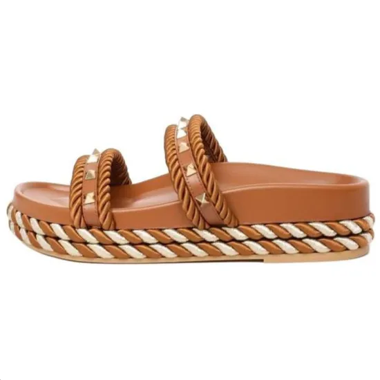 Valentino Rockstud Slide Slippers Women's Brown