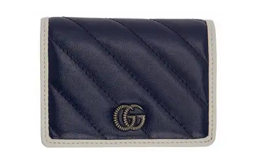 GUCCI GG Marmont Leather Card Holder, Wallet Women's Blue/White