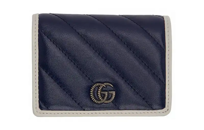 GUCCI GG Marmont Leather Card Holder, Wallet Women's Blue/White