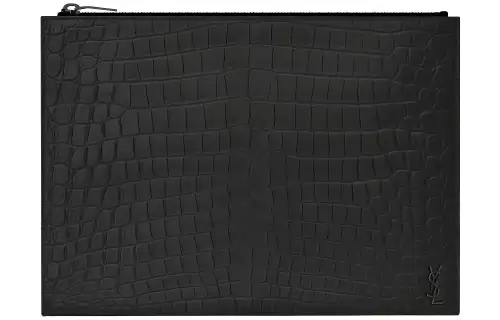 SAINT LAURENT Leather Zip Closure Tablet Case Men's Black