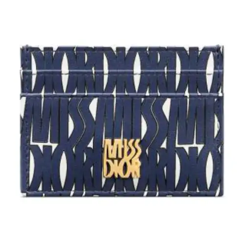 DIOR Dior Miss Dior all over print vintage gold metal brand logo calfskin card holder women's white with blue