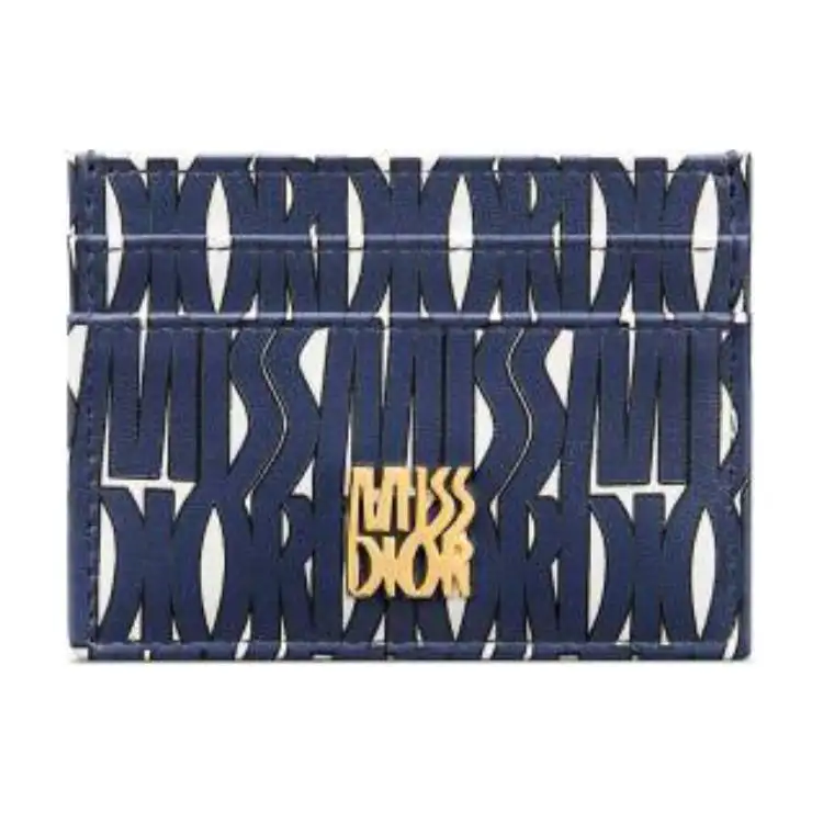 DIOR Dior Miss Dior all over print vintage gold metal brand logo calfskin card holder women's white with blue