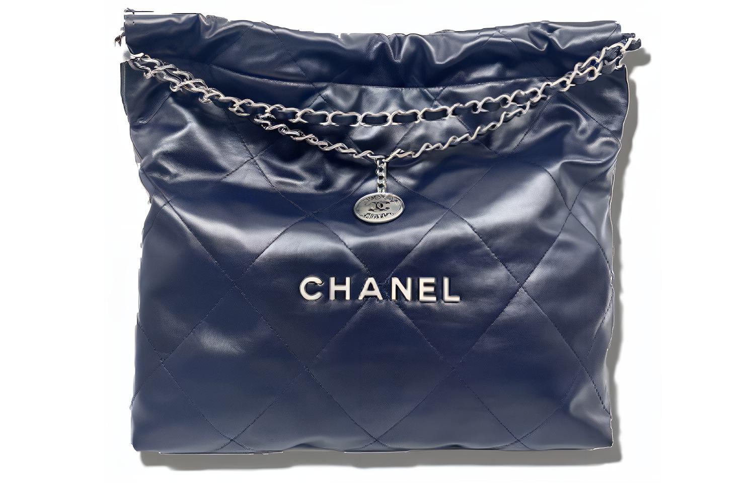 CHANEL 22Bag Cow Leather Tote Bag, Shopping Bag, Portable Crossbody Bag, Shoulder Bag Small Women's Dark Blue