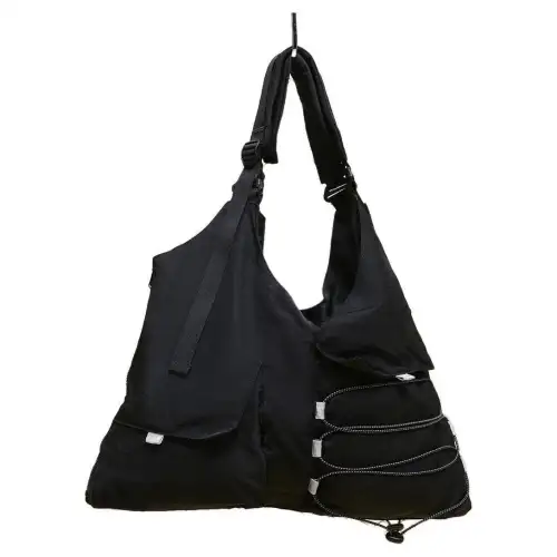FILA FUSION Adjustable Strap Fabric Handbag, Shoulder Bag Unisex Pitch Black