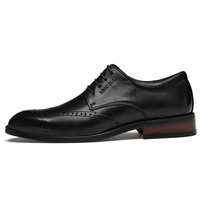 Ximo BULL Top Cowhide Business Leather Shoes Men's Lace-up British Heightening Handsome High-appearance Brock Classic Trend Personality Comfortable Leather Shoes