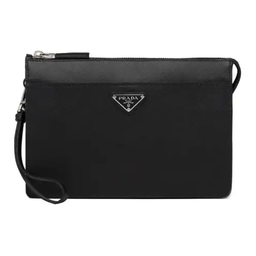 PRADA Saffiano Leather Clutch Men's Black