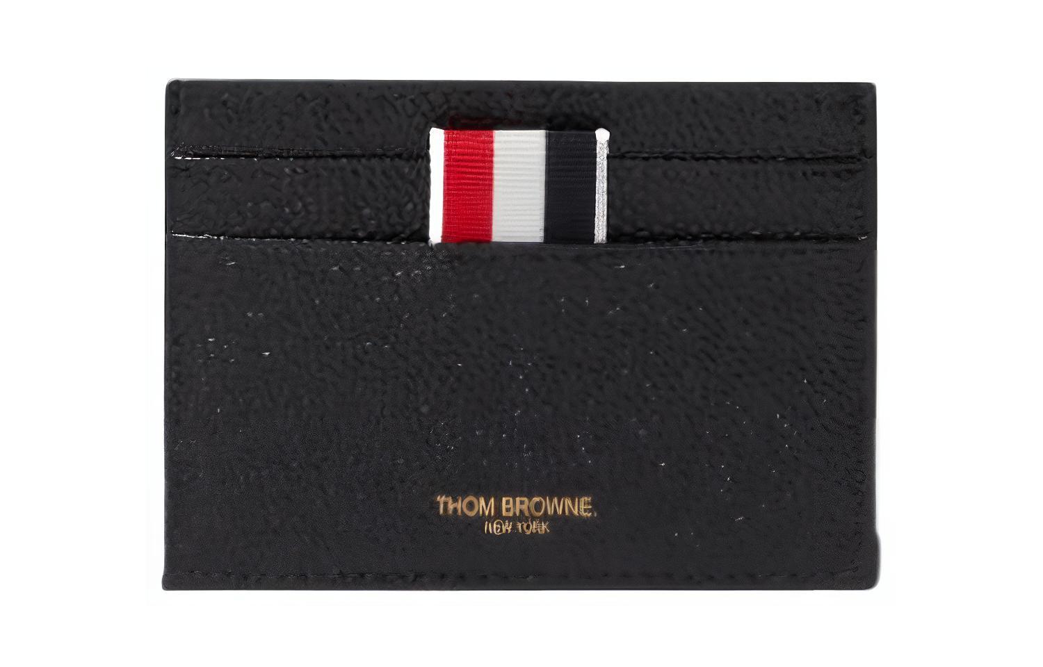 THOM BROWNE Tom Brown Classic Tri-Color Stripe Logo Lychee Pattern Leather Card Bag Regular Men's Black