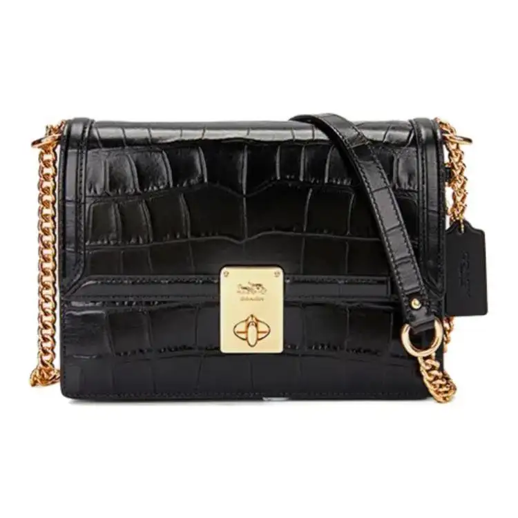 COACH Hutton Cow Leather Small Square Bag Handbag, Shoulder Bag Small Women's Black