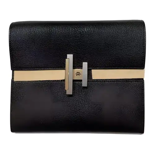 HERMES Cinhetic Cow Leather Crossbody Bag Women's Black