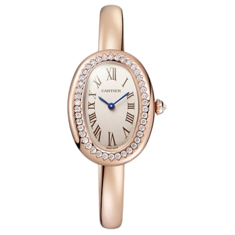 Cartier, quartz waterproof women's watch, dial, golden gold watch, case, quartz mechanism, 30meter, 23.1mm, 18 carat, pink gold