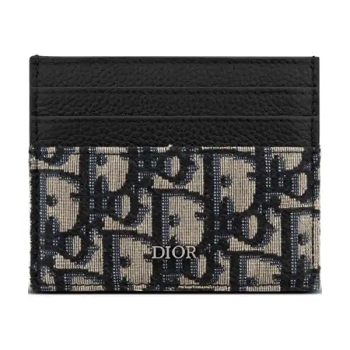 DIOR Embroidery Jacquard With Calfskin Card Holder Card Holder Men's Beige And Black